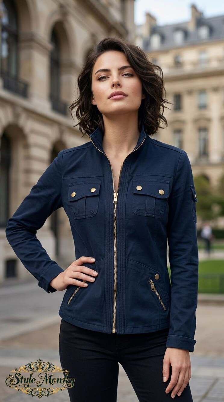 Seshimi Navy Blue Utility Field Jacket with Gold Hardware Size S